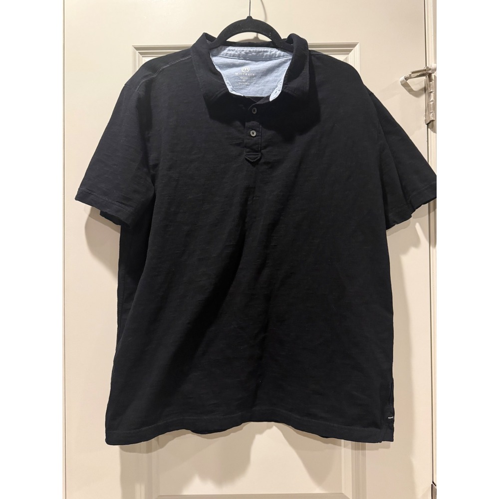 Minerals Mens XL Black Short Sleeve Polo Shirt 100% Cotton Slub Casual Top - Picture 1 of 3
